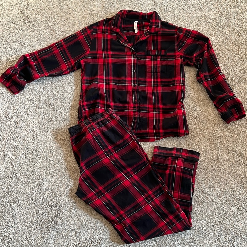 Gilligan & O’Malley Red Flannel Plaid Pajama PJ Set Pockets Drawstring Elastic